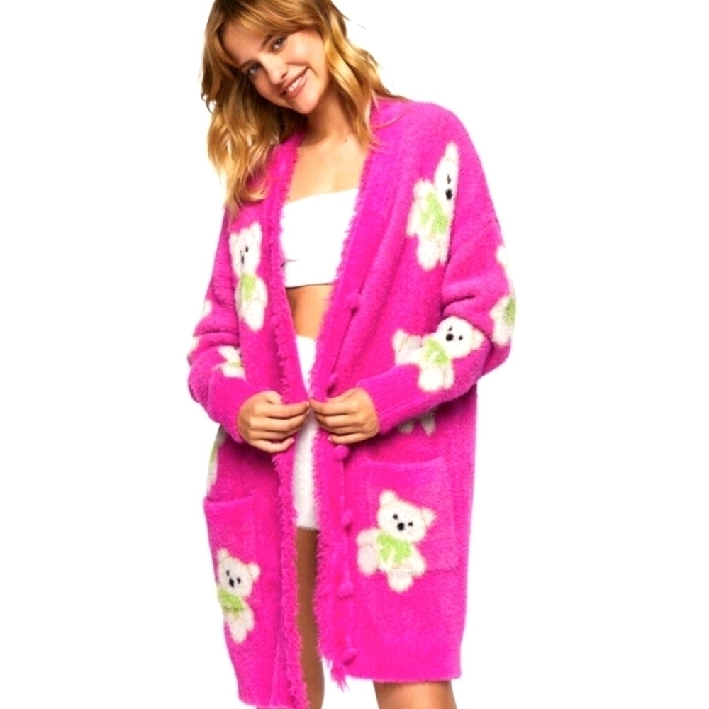 Forever 21 Pink Fuzzy Teddy Long Cardigan S